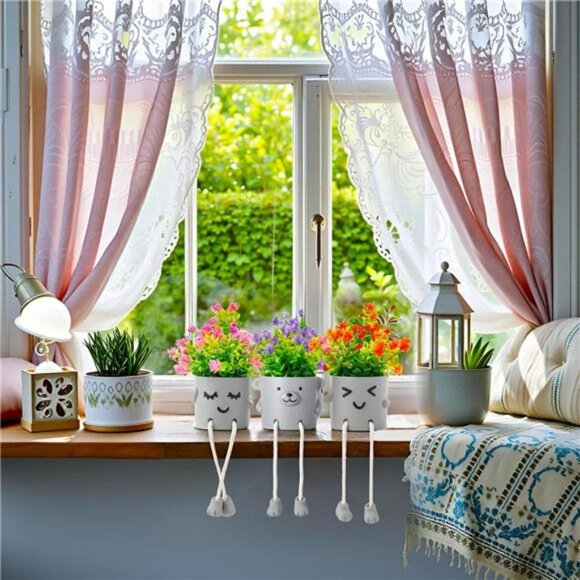 Set of 3 Fake Plants in Pots Artificial Flowers Small Potted Greenery Home Decor - Picture 3 of 7